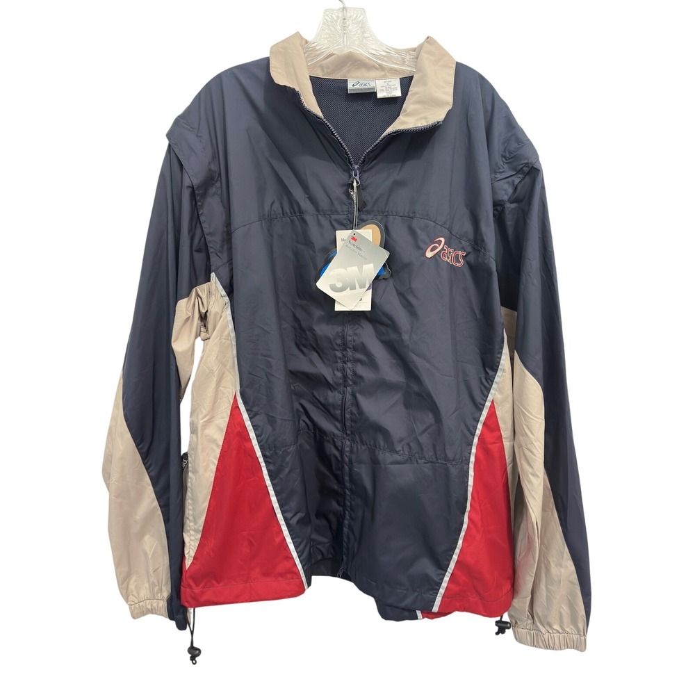 Asics Windbreaker Jacket Vintage 90s Navy Tan Red Colorblock 3M XL NWT